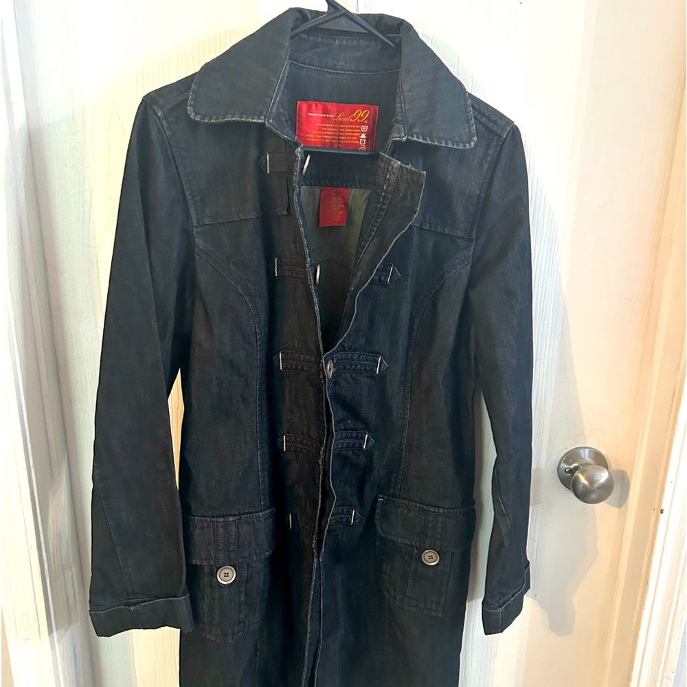 Level 99 Premium Denim  Brand Button Up Trench Coat size Large